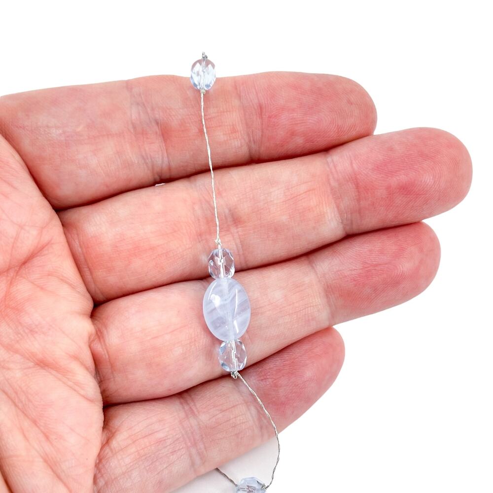 Light Baby Blue Glass Beaded Necklace | Vintage Sterling Silver 925 | 18.5"